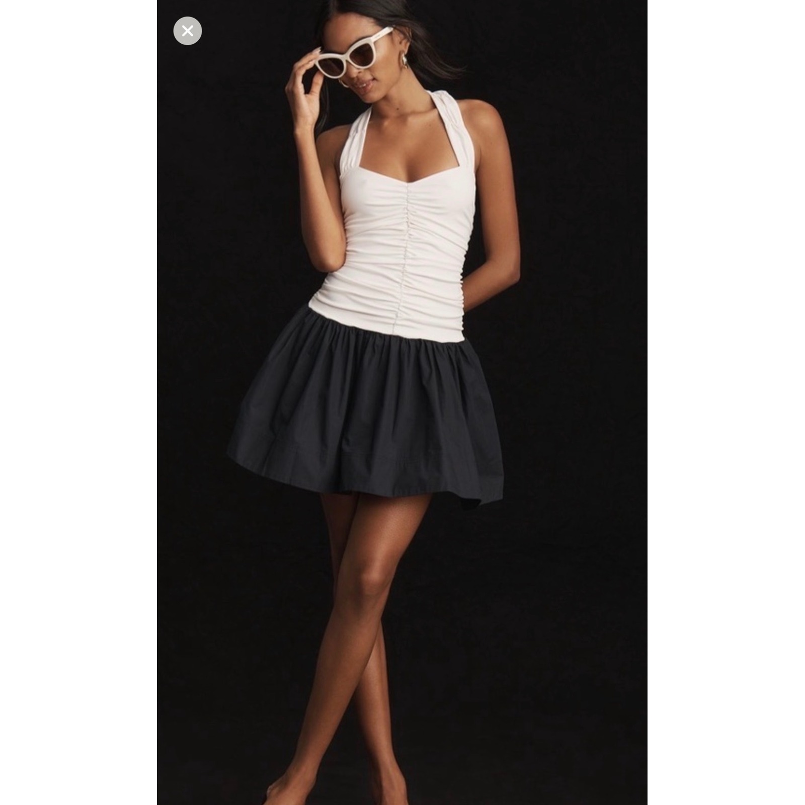 Maeve Anthropologie Black Cream Halter Mini Dress Size Xl